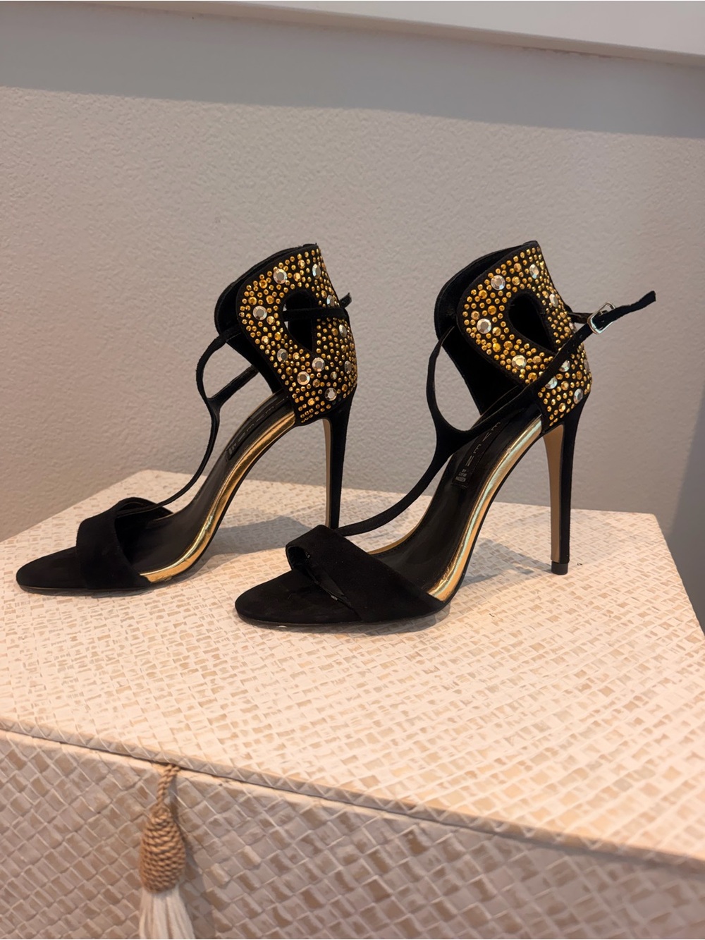Steven by Steve Madden Black Suede Heels with Gold Studs